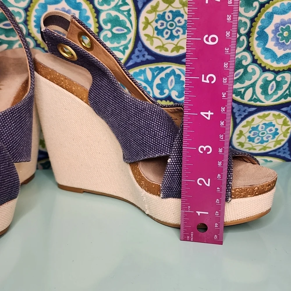 Splendid Denim Canvas Crisscross Platform Wedge Sandals Slingback 10